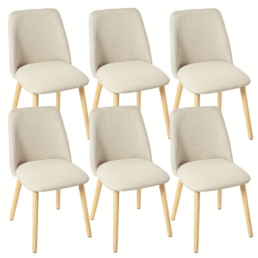 Eetkamerstoel – Stoel Voor Eetkamer – Dinning Chair – Keukenstoel – Moderne Stoel – Licht Beige Stoffen Bekleding – Robuuste Massief Houten Poten