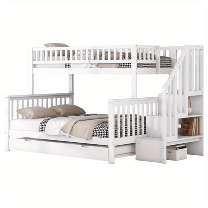 Stapelbed – Hoogslaper – Kinderbed – Etagebed – Bunkbed – Wit – Ruimtebesparend Ontwerp – Uitschuifladen Met Ladder – 140x200 & 90x200 cm – Lattenbodem – Eenvoudige Montage