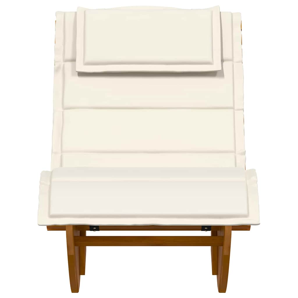 Loungestoel Teak – Tuinstoel – Balkonstoel – Relaxstoel – Lounger – Massief Teakhout – Weerbestendige Kussens Crème