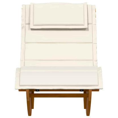 Loungestoel Teak – Tuinstoel – Balkonstoel – Relaxstoel – Lounger – Massief Teakhout – Weerbestendige Kussens Crème