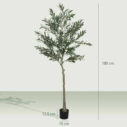 Kunstolijfboom – Kunstplant – Nepplant – Decoratieplant – Buitenplant – 180 cm Hoog – 900 Bladeren & 40 Olijven