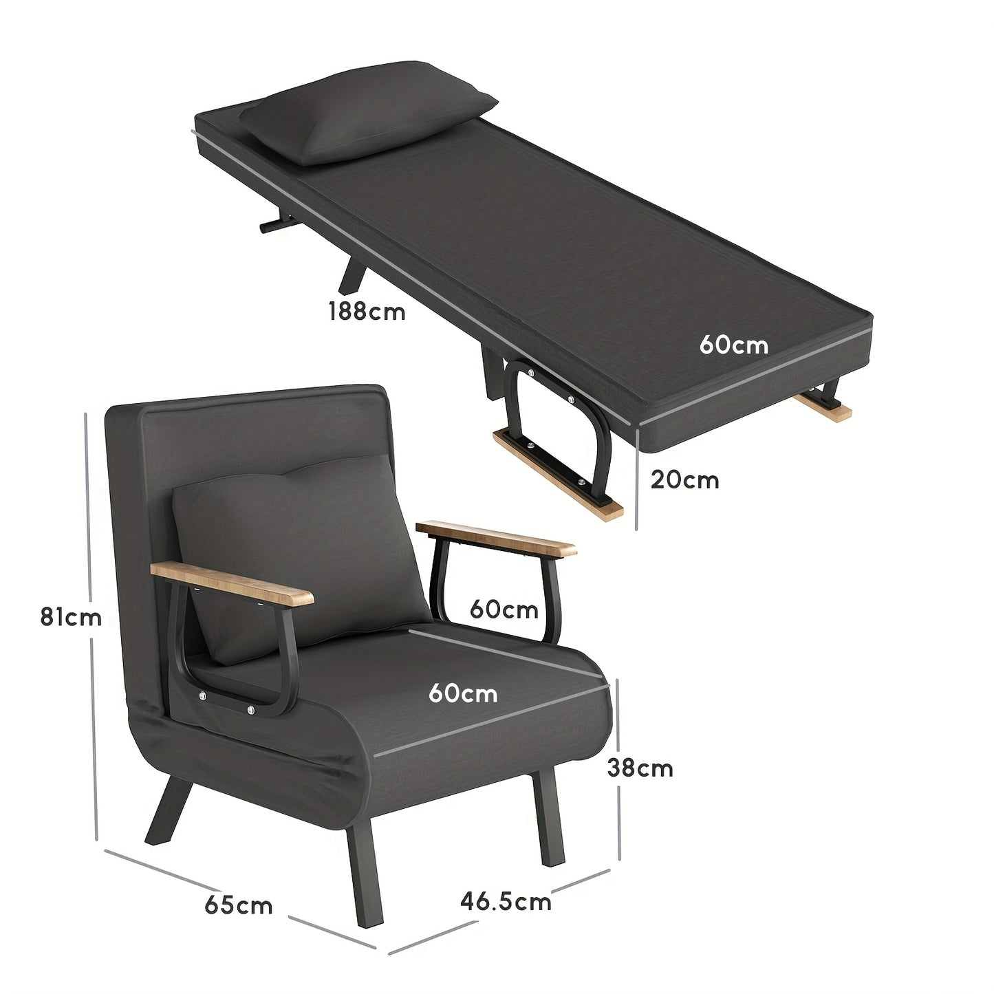 Slaapbank – Sofa Bed – Slaapbank Bed – Bedbank – Sofa Sleeper – Grote Maat – Snel Opvouwbaar – Massief Houten Armleuning – Lichtgewicht Grijs