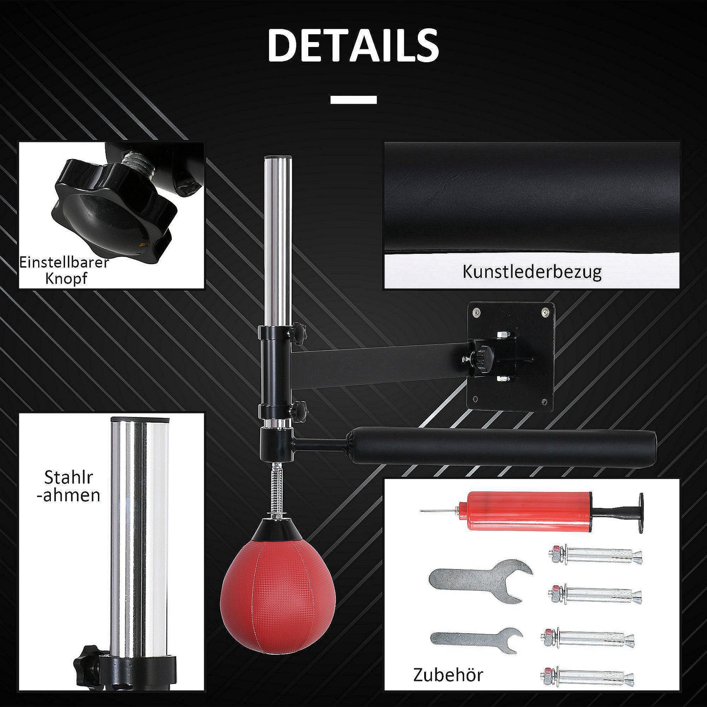Speedbal – Reflexbal – Bokstrainer – Muurbevestigde Ball – Speedbal Set Rood – Hoogte Verstelbaar – Stevig IJzeren Frame