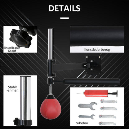 Speedbal – Reflexbal – Bokstrainer – Muurbevestigde Ball – Speedbal Set Rood – Hoogte Verstelbaar – Stevig IJzeren Frame
