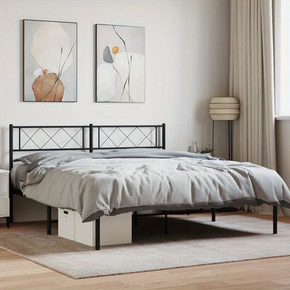 Bedframe – Bedframe Met Hoofdbord – Stalen Bedframe – Platformbed – Slaapbed – Zwart Met Hoofdbord – Stevige Metalen Constructie – Geschikt Voor 160x200 cm