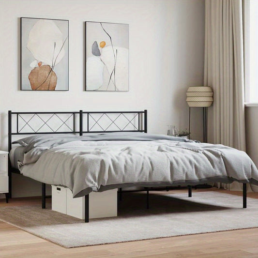 Bedframe – Bedframe Met Hoofdbord – Stalen Bedframe – Platformbed – Slaapbed – Zwart Met Hoofdbord – Stevige Metalen Constructie – Geschikt Voor 160x200 cm