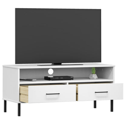 TV Cabinet with Metal Legs White Solid Wood Pine OSLO TV Stand Entertainment Center with Storage, Media Television Table for Living Room Bedroom