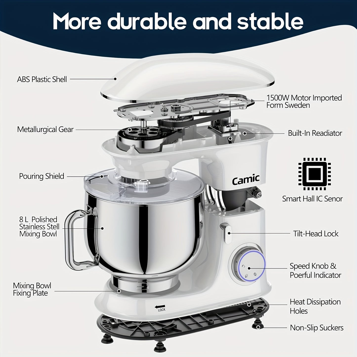 Standmixer – Keukenmixer – Deegmixer – Mengmachine – Elektrische Mixer – Zwart – 1500W Krachtige Motor – 8 Liter Grote Mengkom