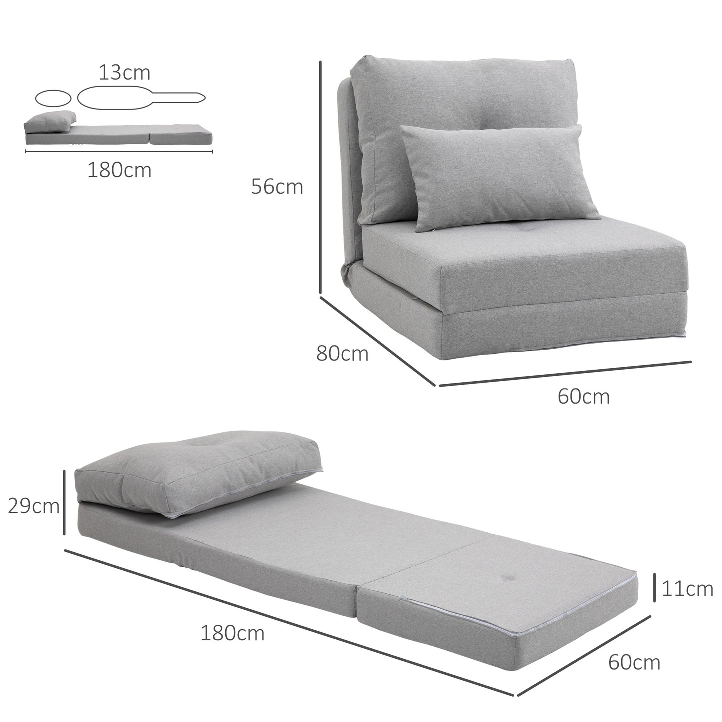Zitzak – Zitzakstoel – Fauteuil – Loungestoel – Slaapstoel – Verstelbare Rugleuning 105°-180° – Ademend Linnen Met Kussen – Lichtgrijs