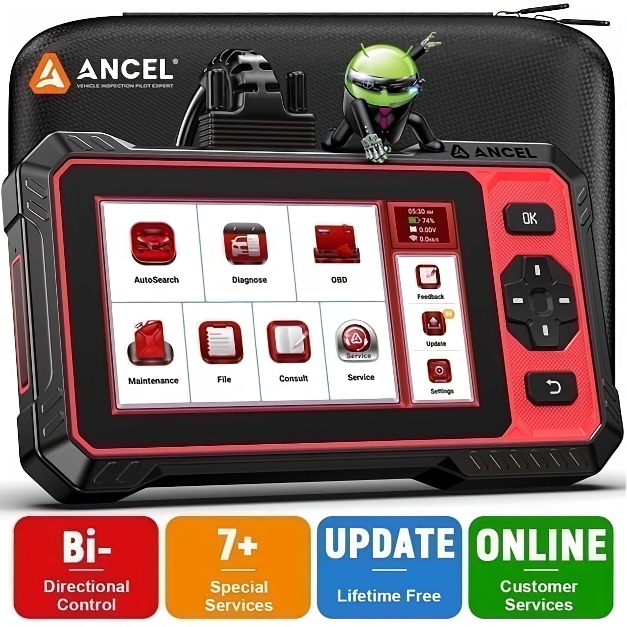 OBD2 Scanner – Autodiagnose Tool – Foutcode Lezer – Auto Diagnoseapparaat – Diagnose Scanner Full System – 7+ Resetfuncties – 15,75 cm Touchscreen