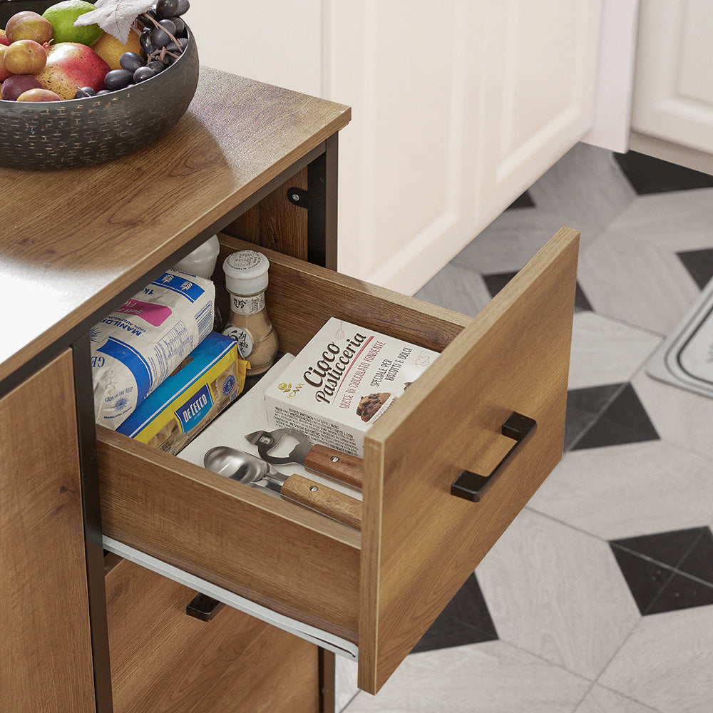 Keukenkast – Keukeneiland – Buffetkast – Opbergkast – Keukenmeubel – Hout – Met 3 Laden & 2 Deuren – Met Wielen & Handdoekhouder – 113x69x106 cm
