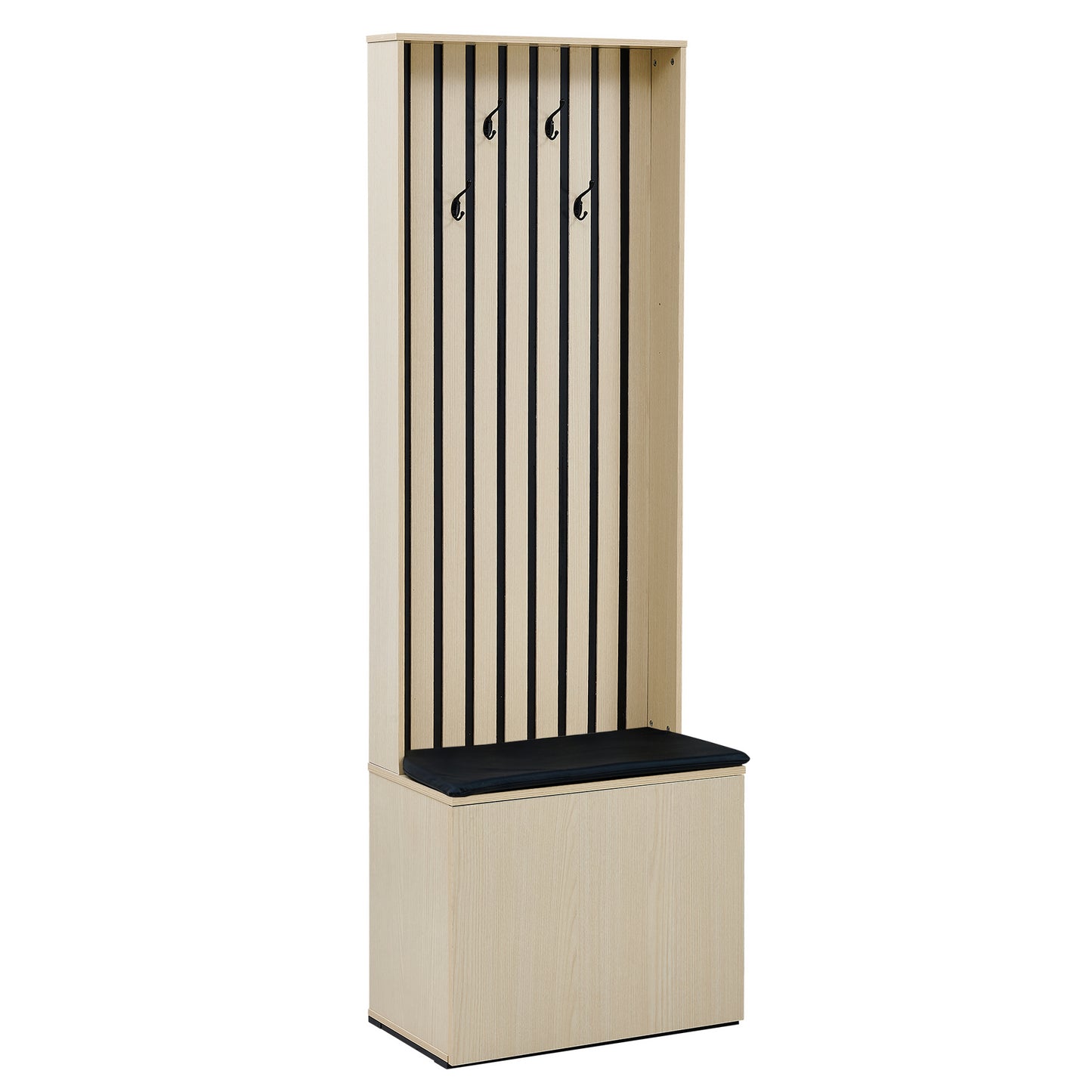 BTM Hallway Coat Rack, Coat Panel with Bench and Storage Space, Wood-Look Coat Furniture with 4 Hooks and Soft Cushion, Modern Design, 179.5 cm