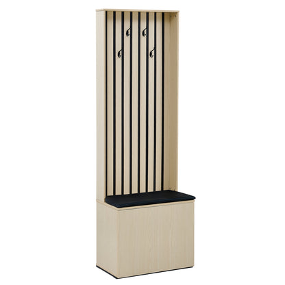 BTM Hallway Coat Rack, Coat Panel with Bench and Storage Space, Wood-Look Coat Furniture with 4 Hooks and Soft Cushion, Modern Design, 179.5 cm