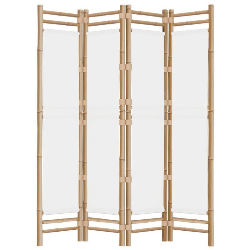 Kamerscherm – Paravent – Roomdivider – Scheidingswand – Privacy Scherm – 4 Panelen – Bamboe En Crème Canvas – Vouwbaar 160 cm Hoog