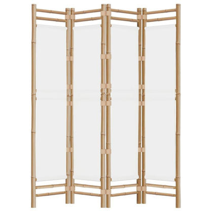 Kamerscherm – Paravent – Roomdivider – Scheidingswand – Privacy Scherm – 4 Panelen – Bamboe En Crème Canvas – Vouwbaar 160 cm Hoog