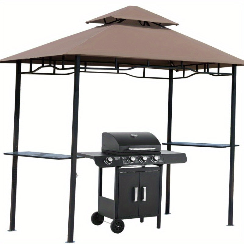 Partytent – Tuinpaviljoen – Paviljoen – Feesttent – Schaduwtent – Brandvertragend Dubbel Dak – 245x148x252 cm – Koffiebruin/Zwart