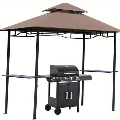 Partytent – Tuinpaviljoen – Paviljoen – Feesttent – Schaduwtent – Brandvertragend Dubbel Dak – 245x148x252 cm – Koffiebruin/Zwart