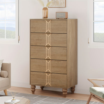 Tall 5-Drawer Dresser - Modern Farmhouse & Traditional Decor - Sturdy Hardwood Construction - Deep Drawers for Bedroom, Living Room, Entryway - Spacious Storage Chest of Drawers - Easy Assembly Required, Bedroom Storage, Soph