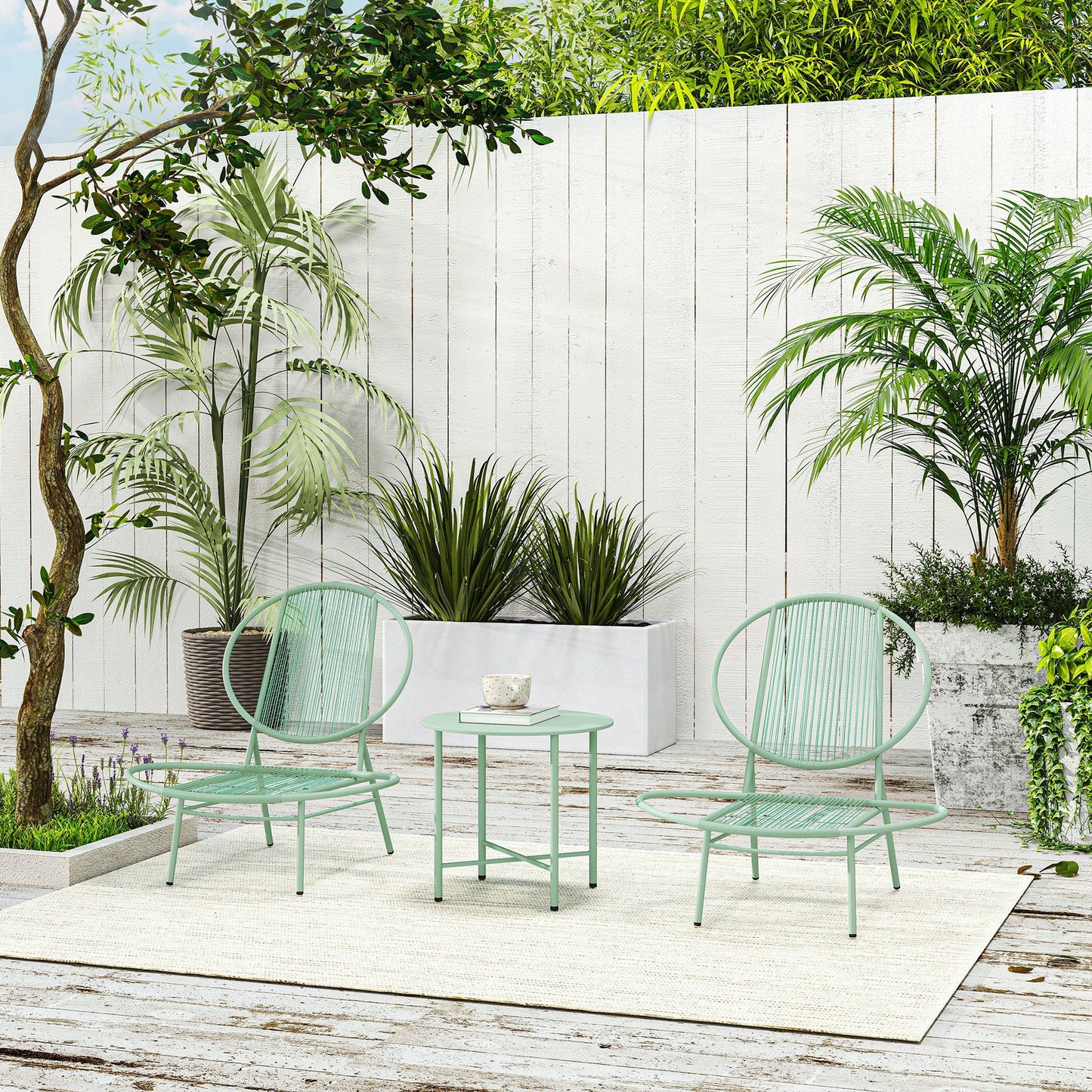 Bistroset – Tuinset – Balkonset – Tuinmeubelen – Buitenmeubel – Weerbestendig Polyrattan – Schelpvormige Stoelen – Compacte Tafel – Groen