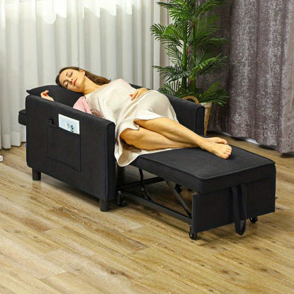Relaxfauteuil – Relaxstoel – Loungestoel – Ligstoel – Bedstoel – 3-in-1 Verstelbaar – Opvouwbaar Met Zijvak – Zwart