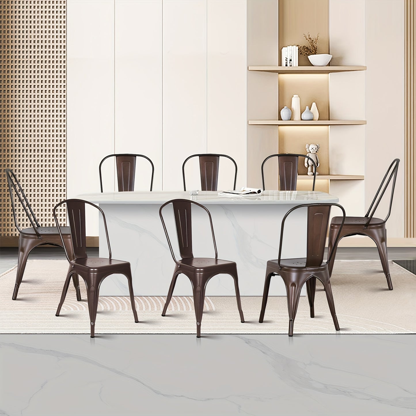 Set van 4 Industriële Metalen Eetkamerstoelen – Roestkleurige Stoelen met Klassiek Ontwerp – Duurzaam, Onderhoudsvriendelijk en Perfect voor Keuken, Restaurant of Evenement (43 x 46 x 85 cm)