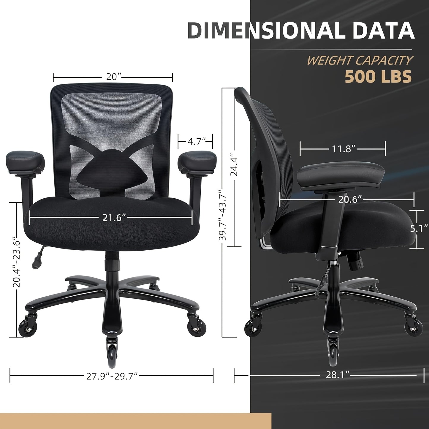 Office Chair, Desk Chair with 5 Rubber Wheels, Gaming Chair with 4D Armrests, for Large And Strong People (up to 227kg), Height-Adjustable, Memory Foam Filling, Ergonomic Office Chair with Rocking Function, Office, Ergonomic