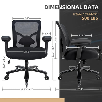 Office Chair, Desk Chair with 5 Rubber Wheels, Gaming Chair with 4D Armrests, for Large And Strong People (up to 227kg), Height-Adjustable, Memory Foam Filling, Ergonomic Office Chair with Rocking Function, Office, Ergonomic
