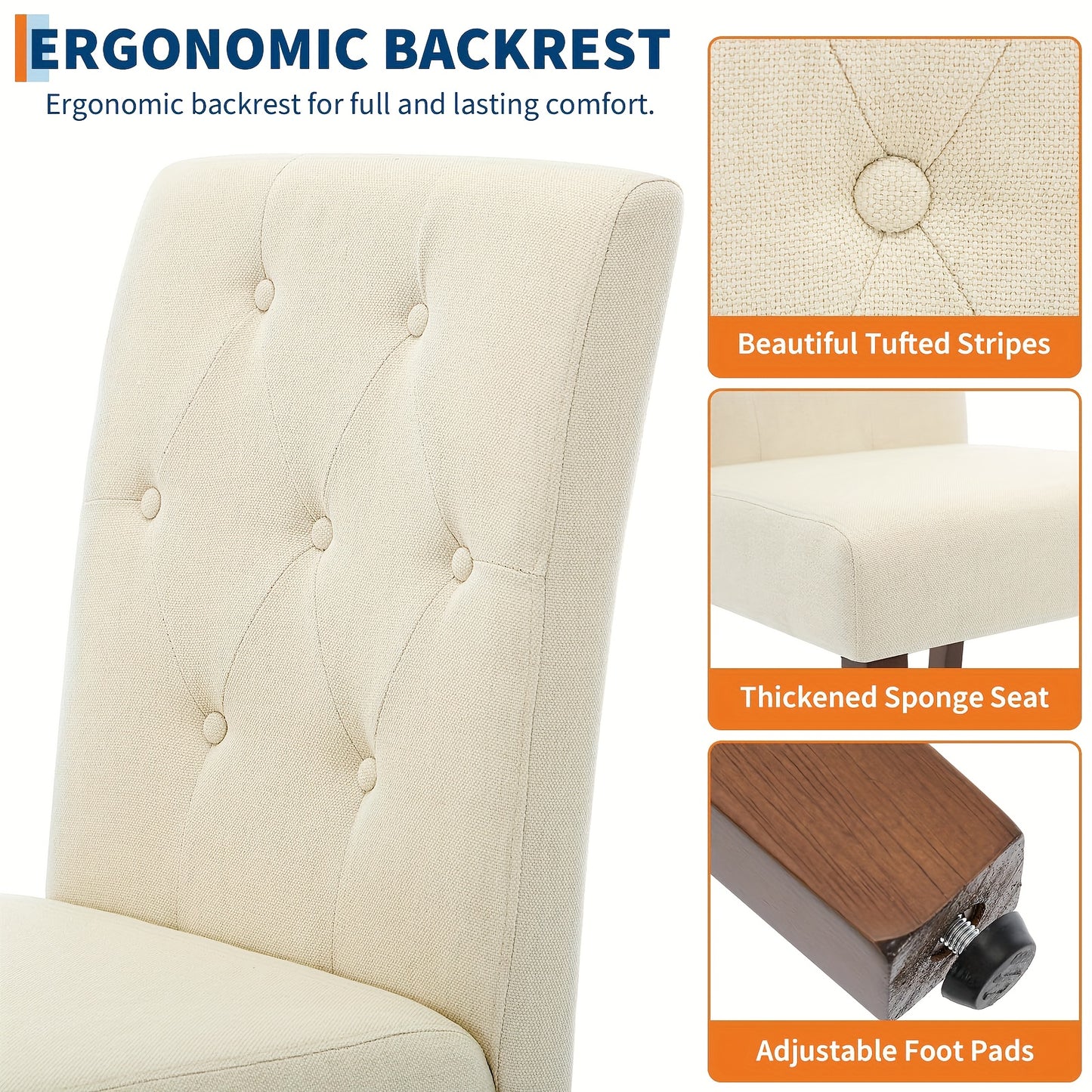 Eetkamerstoelen – Stoelen – Dining Chairs – Keukenstoelen – Zitmeubels – Beige Set van 2 – Stevig Houten Frame – Comfortabele Gevoerde Zitting