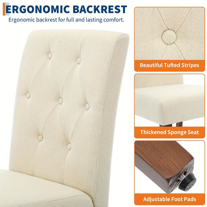 Eetkamerstoelen – Stoelen – Dining Chairs – Keukenstoelen – Zitmeubels – Beige Set van 2 – Stevig Houten Frame – Comfortabele Gevoerde Zitting