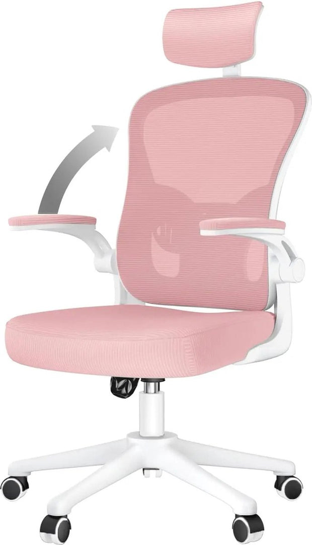 Ergonomische Bureaustoel met Hoofdsteun - Bureaustoelen voor Volwassenen - Office Chair - Gamestoel - Kantoorstoel - Volledig Verstelbaar - Incl. 3D-verstelbare Armleuningen & Verstelbare Lendensteun - Roze