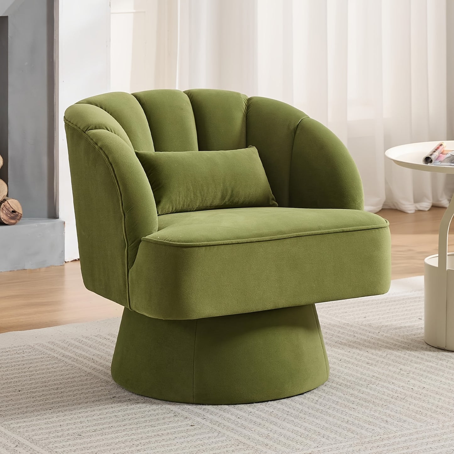 Draaifauteuil – Fauteuil – Loungestoel – Accentstoel – Relaxfauteuil – 360° Draaibaar – Zachte Velvet Bekleding – Stevig Houten Frame – Wit