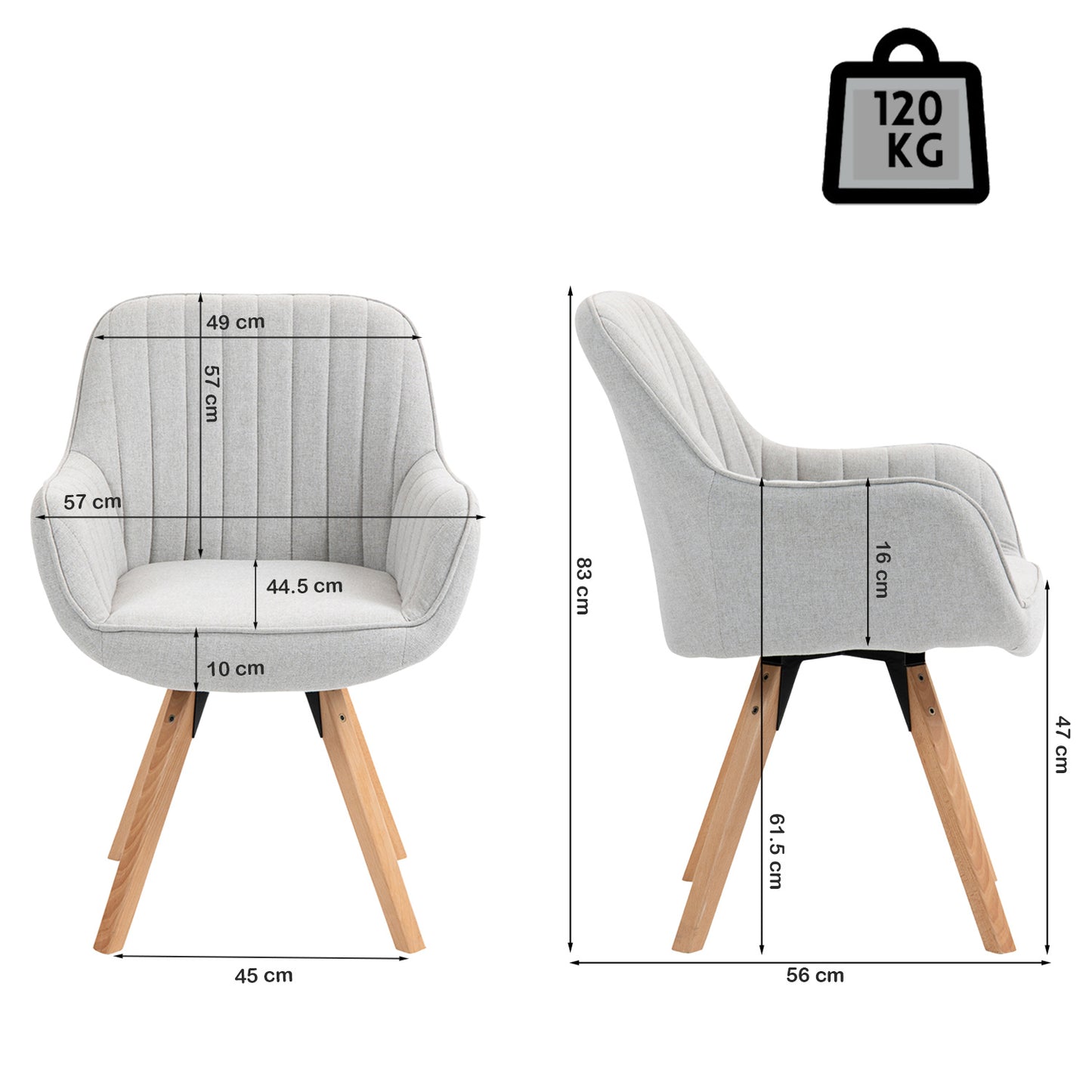 Draaifauteuil – Draaistoel – Lounge Fauteuil – Armstoel – Barkruk – 360° Draaibaar – Beige Katoenstof Met Houten Poten 60x58x83 cm