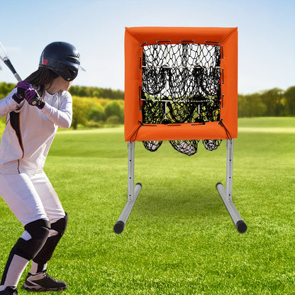Honkbalnet – Trainingsnet – Oefennet – Slagnet – Werpnet – Verstelbare Hoogte 70-120 cm – Stalen Frame Met Polyester Net – Oranje/ Zwart – Draagbaar Vrijstaand Ontwerp