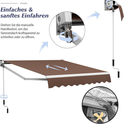 Articulated Arm Zonnescherm – Zonwering – Balkon Zonwering – Terras Zonnescherm – Klemzonnescherm – UV- en Waterbestendig – Aluminium Frame met Slinger – Bruin – 3 x 2,5 Meter