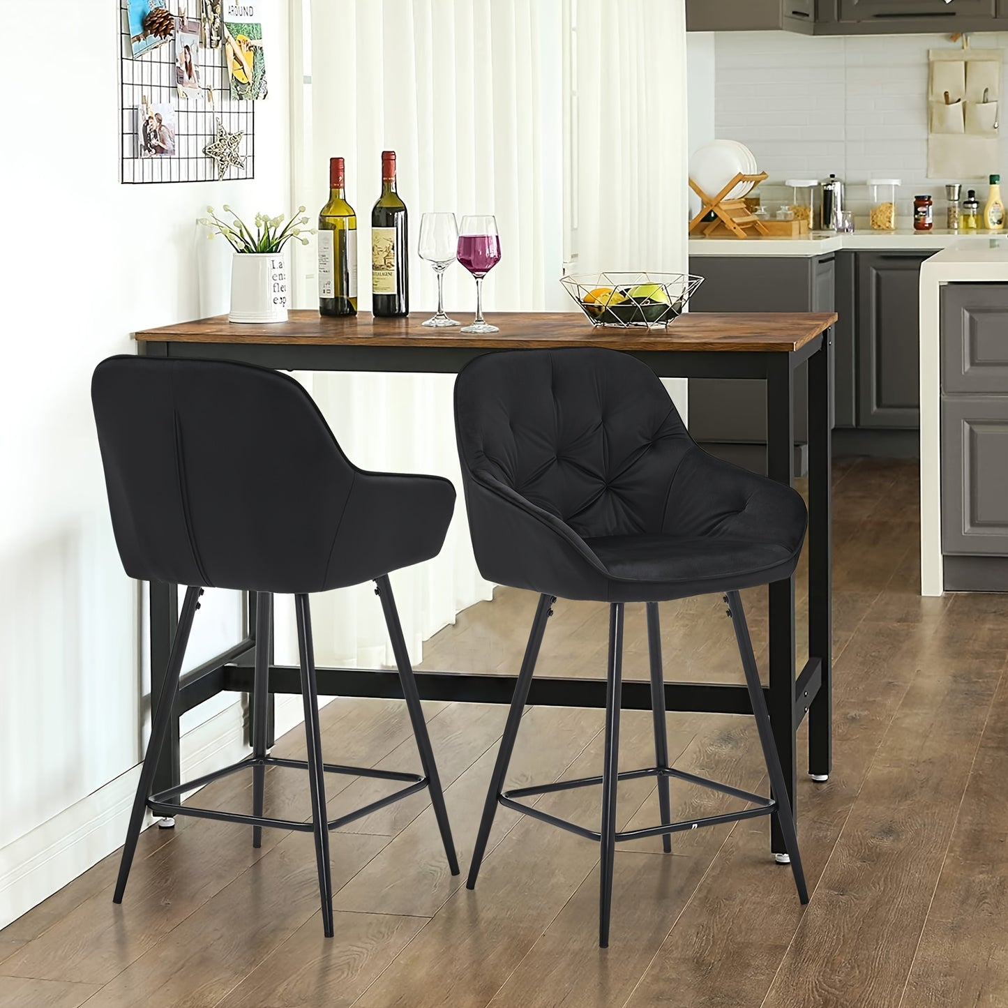 Barkrukken – Barstoelen – Barkruk Set – Barstoelen Met Armleuning – Zwarte Fluwelen Barkrukken – Memory Foam Zitting – Aluminium Frame