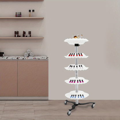 Nagellakhouder – Nagellakstandaard – Beauty Organizer – Cosmetica Opberger – Make-up Rek – 5 Lagen – Roestvrij Staal – Mobiel Met 3 Wieltjes – Wit Modern Design