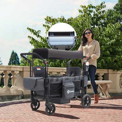 Sekey Handcart, Foldable Handcart with Roof, Handcart with XXL PU Wheels, Suspension & Ball Bearings, Padded & Comfortable, Push And Pull Handle