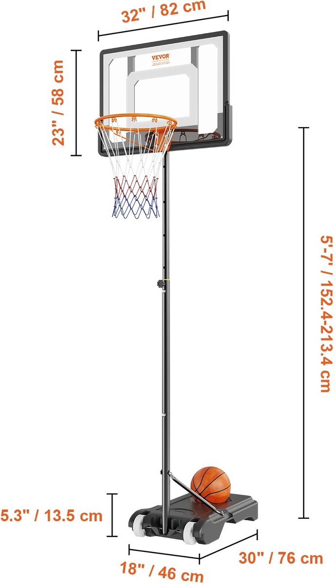 Basketbalpaal - Verstelbare Basketbalpaal - Basketbalring - Voor Buiten - 1,5 tot 2 Meter Hoog - Basketbal - Buitenspelen - Buiten - Spelen - Kinderen