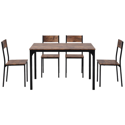 Eettafelset – Eettafel Met Stoelen – Diningset – Keukentafelset – Industrieel Design – Vintage Bruin – Ruimtebesparend Ontwerp – MDF Tafelblad Met Metaal Frame