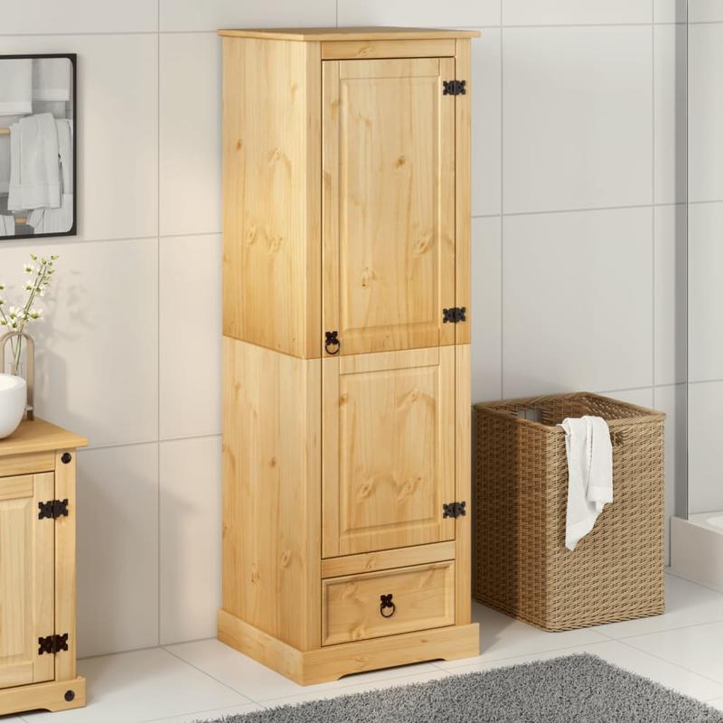 Kledingkast – Garderobekast – Opbergkast – Linnenkast – Kast Bruin – Massief Dennenhout – Compact 55x50x170 cm – Vrijstaand Met Lade & Legplanken