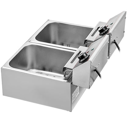 Friteuse – Frituurpan – Dubbele Frituurpan – Elektrische Friteuse – Koude Zone – 12 Liter Capaciteit – RVS Materiaal – 5000 Watt Vermogen