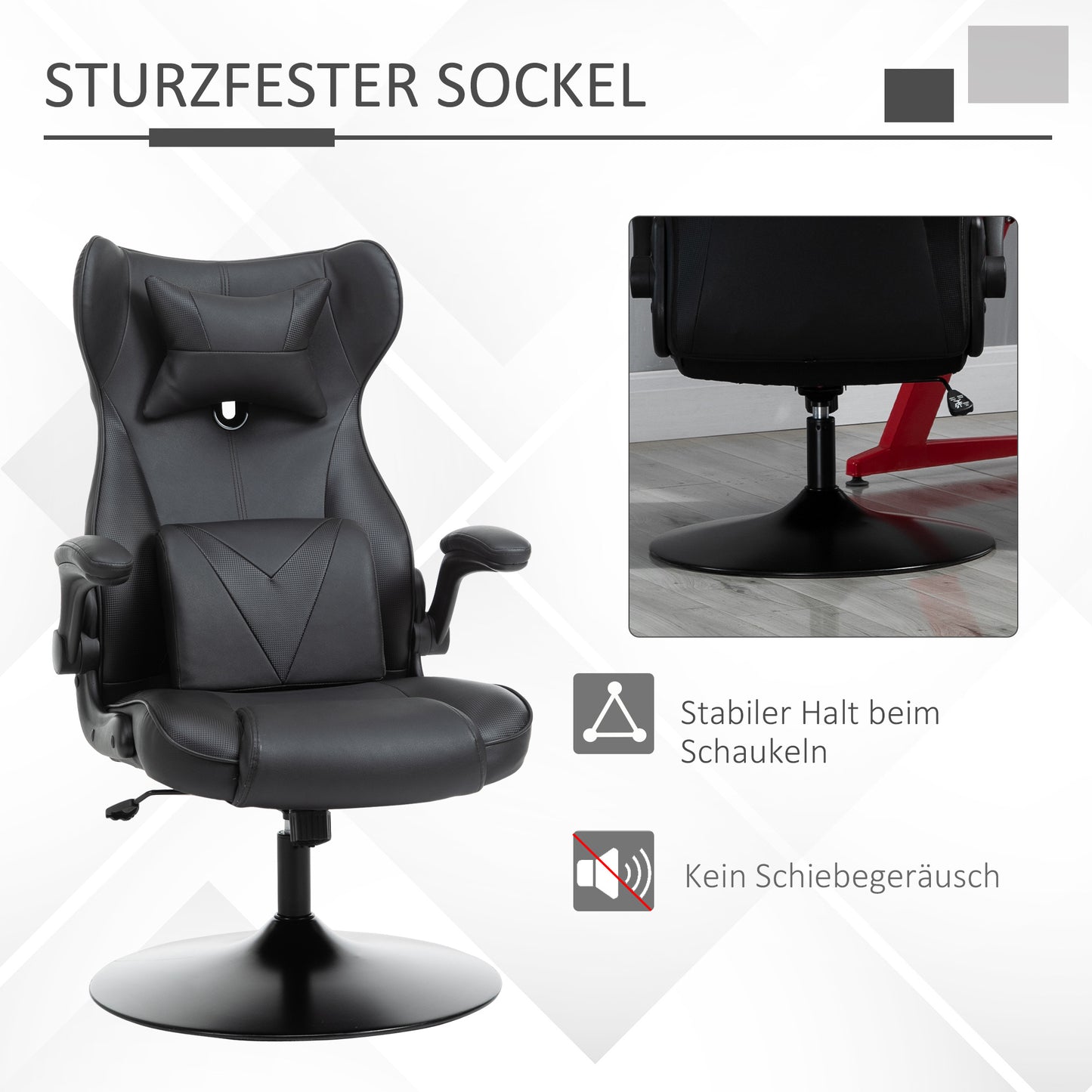 Gamingstoel – Gamestoel – Bureaustoel – Werkstoel – Draaistoel – Ergonomisch Ontwerp – Rockingfunctie – Zwart – Verstelbare Hoek – Nek- en Lendenkussens – Max. 120 kg