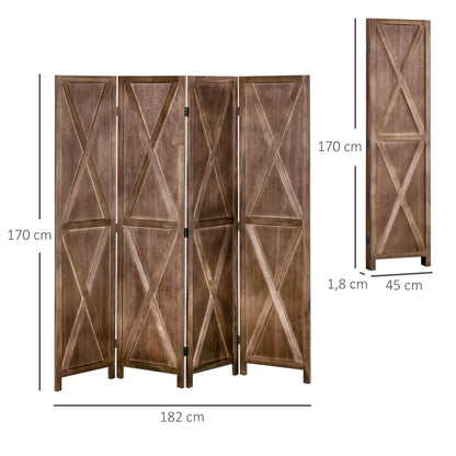 Roomdivider – Kamerscherm – Scheidingswand – Paravent – Vakkenkast – 4-delig – Paulownia Hout – 182x170 cm – Rustiek Chic