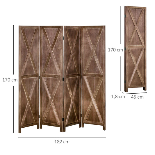 Roomdivider – Kamerscherm – Scheidingswand – Paravent – Vakkenkast – 4-delig – Paulownia Hout – 182x170 cm – Rustiek Chic
