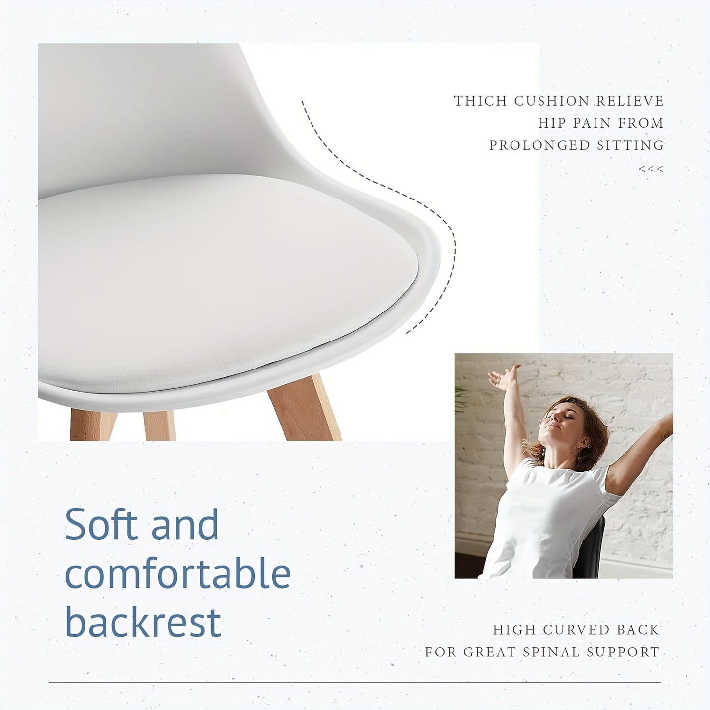 Eetkamerstoel – Stoel – Kuipstoel – Keukenstoel – Woonkamerstoel – Set Van 4 – Wit PU Leder – Hardhouten Frame – Comfortabele Gebogen Rugleuning – Eenvoudig Schoon Te Maken