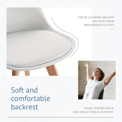 Eetkamerstoel – Stoel – Kuipstoel – Keukenstoel – Woonkamerstoel – Set Van 4 – Wit PU Leder – Hardhouten Frame – Comfortabele Gebogen Rugleuning – Eenvoudig Schoon Te Maken
