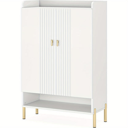 Schoenenkast – Schoenenrek – Opbergkast – Halmeubel – Schoenentoren – Wit – 6 Verstelbare Planken – Hout & Spaanplaat – 110 cm Hoog – Met Deuren