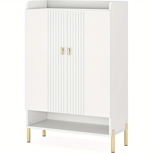 Schoenenkast – Schoenenrek – Opbergkast – Halmeubel – Schoenentoren – Wit – 6 Verstelbare Planken – Hout & Spaanplaat – 110 cm Hoog – Met Deuren