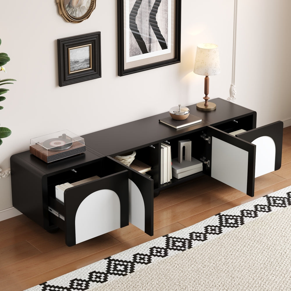 TV Cabinet | Black and White Color Scheme, Modern Minimalist Design with Striking Contrast, Lightweight and Space-Saving, Ideal for Living Rooms, Bedrooms, Compact Flats, Metal Material