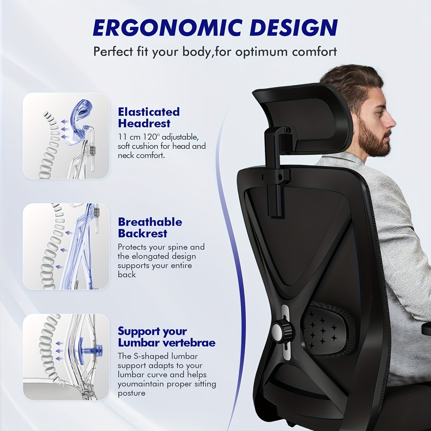 Authmic Office Chair Features Ergonomic Design With Adjustable Armrests, 3D Lumbar Support, And A Headrest. This Executive Chair Includes Swivel Functionality And A Set Of Silent Casters, Supporting Up To 200 Kg.